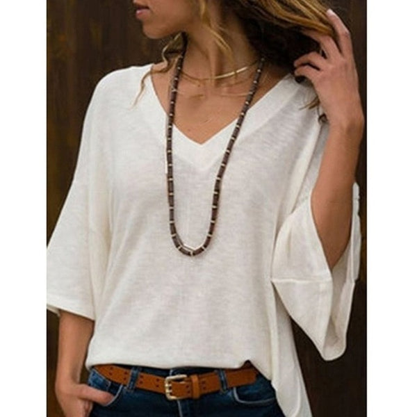GAOKE White Summer T Shirt Women Casual Womens Tee Shirts V-neck Plus Size Tops Short Sleeve T-shirt Ladies Women Clothings
