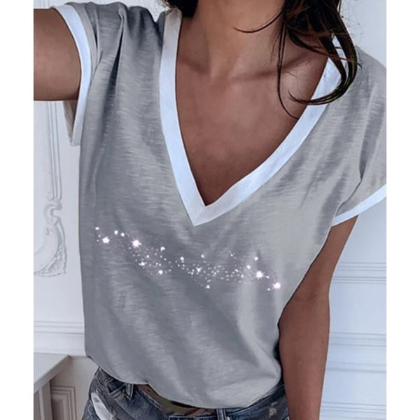 GAOKE White Summer T Shirt Women Casual Womens Tee Shirts V-neck Plus Size Tops Short Sleeve T-shirt Ladies Women Clothings
