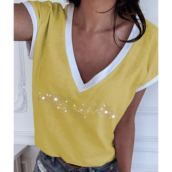 GAOKE White Summer T Shirt Women Casual Womens Tee Shirts V-neck Plus Size Tops Short Sleeve T-shirt Ladies Women Clothings
