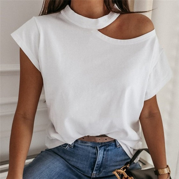 GAOKE White Summer T Shirt Women Casual Womens Tee Shirts V-neck Plus Size Tops Short Sleeve T-shirt Ladies Women Clothings