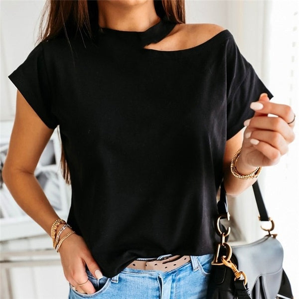 GAOKE White Summer T Shirt Women Casual Womens Tee Shirts V-neck Plus Size Tops Short Sleeve T-shirt Ladies Women Clothings