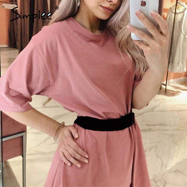 Simplee Casual solid outfits women's two piece suit with belt Home loose sports tracksuits fashion bicycle suit summer hot 2020