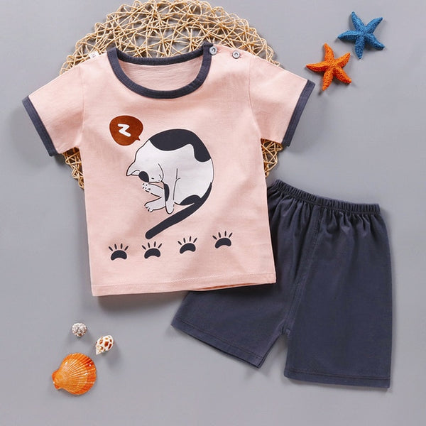 Newborn Clothing Set Casual Summer Baby Set Kids Short Sleeve Sports Set Tshirt Shorts Infant Baby Clothes 12M24M3T4T5T6T7T8T